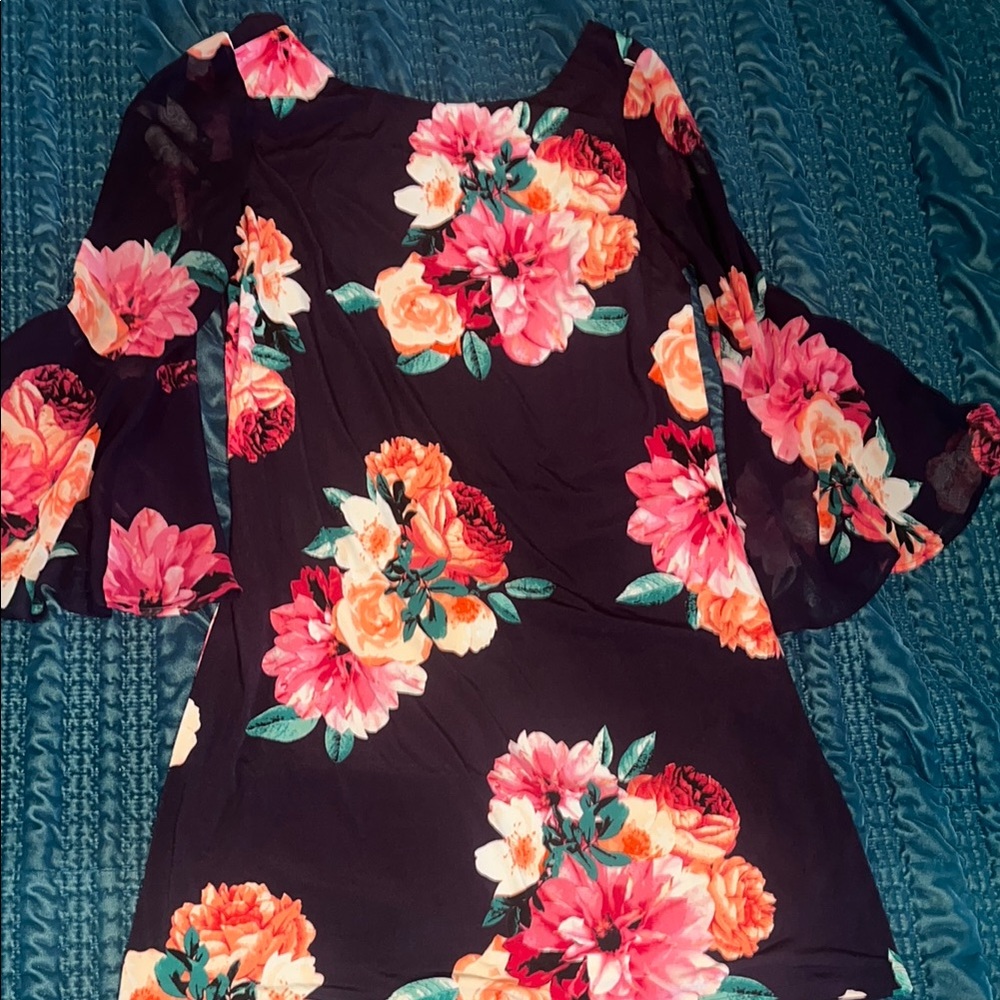Jessica Howard Ruffled Pink and Orange 3/4 Sleeve Shift Dress